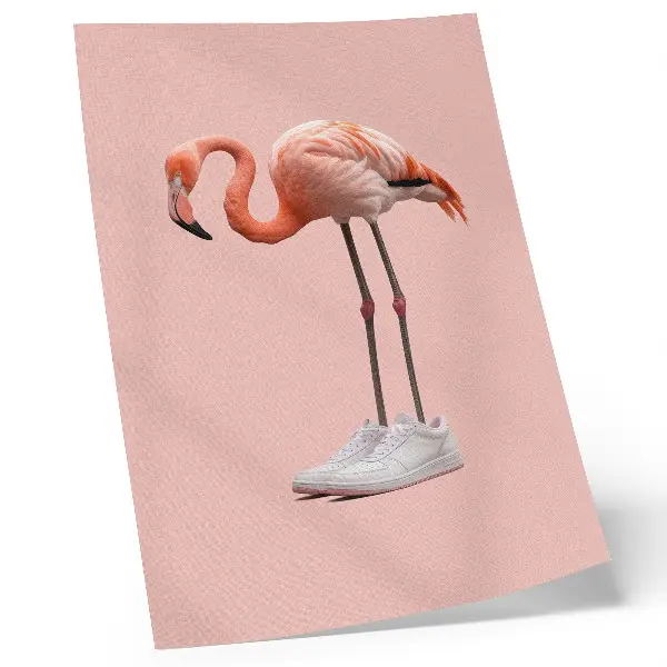 Poster flamingo pink sports shoes on a pink background