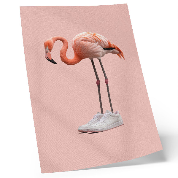 Poster Flamingo pink sports shoes pink background
