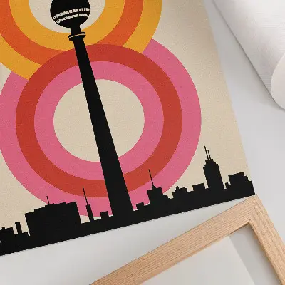 Decorative poster retro atmosphere tower with colorful circular rings