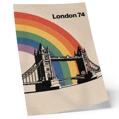 Poster iconic bridge with black silhouette and rainbow