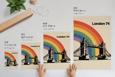 Poster iconic bridge with black silhouette and rainbow
