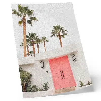 Poster palm trees with modern architecture in vivid colors