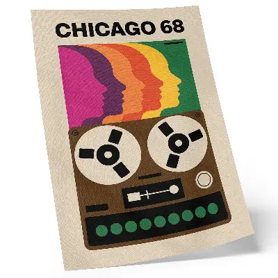 Retro tape recorder art print colorful silhouettes design