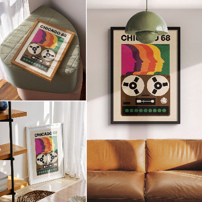 Art print Colorful silhouettes of a retro tape recorder