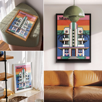Decorative poster Art deco tropical colors palm trees energy Miami