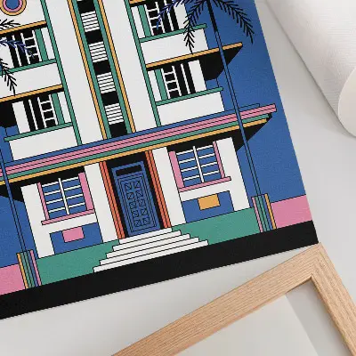 Decorative poster featuring an Art Deco tropical Miami palm tree design with vibrant colors