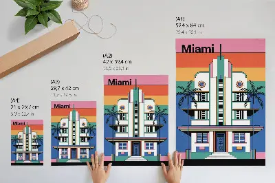 Decorative poster featuring an Art Deco tropical Miami palm tree design with vibrant colors