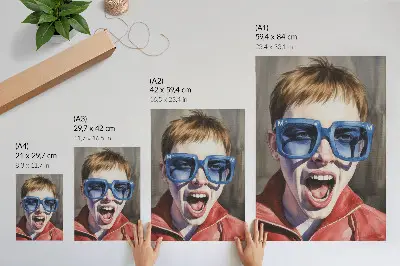 Art print portrait of a person wearing glasses in vivid colors expressing strong emotions