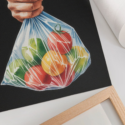 Premium wall art A hand with a plastic bag full of colorful fruit