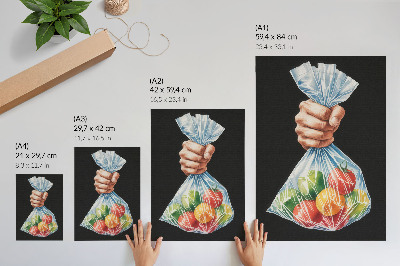 Premium wall art A hand with a plastic bag full of colorful fruit