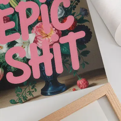 Premium wall art colorful flowers with pink lettering and vivid contrast