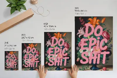 Premium wall art colorful flowers with pink lettering and vivid contrast