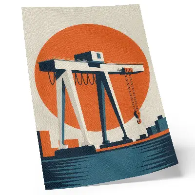 Premium wall art retro crane in an orange industrial circle