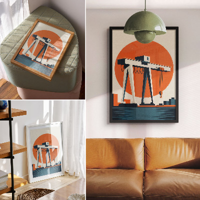 Premium wall art Retro crane orange industrial circle