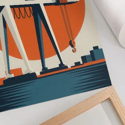 Premium wall art retro crane in an orange industrial circle