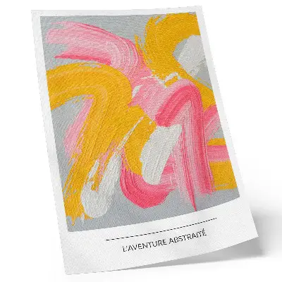 Decorative poster with dynamic strokes of pink yellow and white