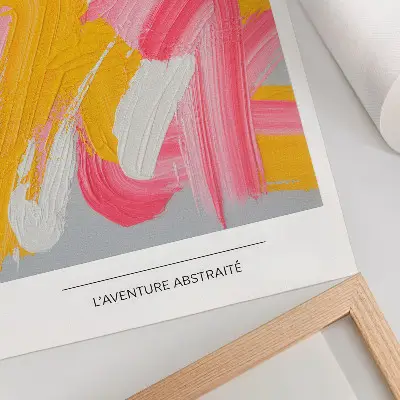 Decorative poster with dynamic strokes of pink yellow and white