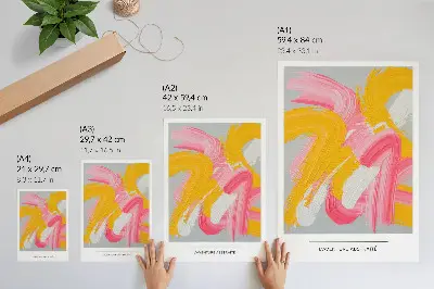 Decorative poster with dynamic strokes of pink yellow and white