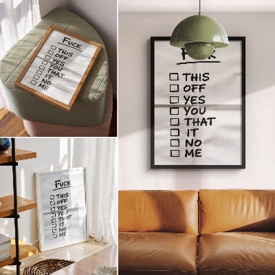 Art print Black text on white background with a list of options