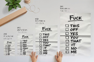 Art print Black text on white background with a list of options