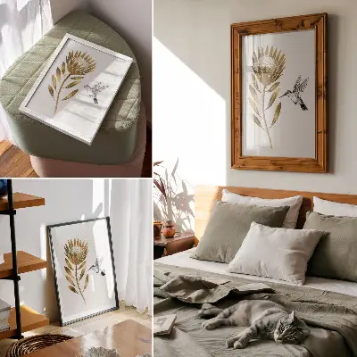 Hummingbird and flower wall art a modern decorative print