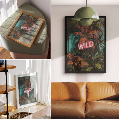 Art print Tropical leaves neon sign freshness