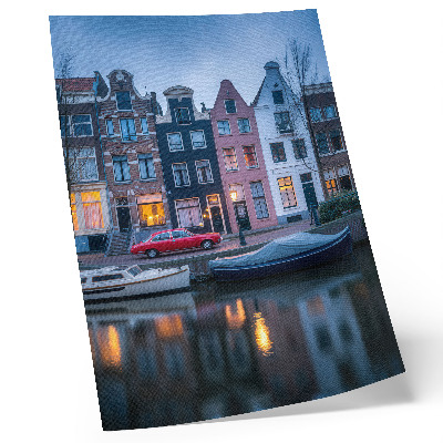Art print Colorful tenement houses, evening atmosphere, reflected in the water