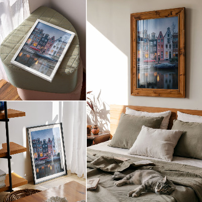 Art print Colorful tenement houses, evening atmosphere, reflected in the water