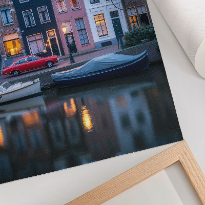 Art print Colorful tenement houses, evening atmosphere, reflected in the water