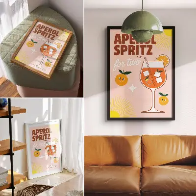 Premium wall art orange and yellow smiling fruit lettering