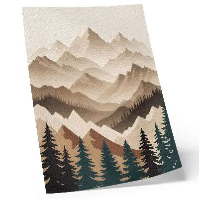 Art print mountains and trees harmony of nature in calm shades
