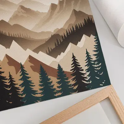 Art print mountains and trees harmony of nature in calm shades