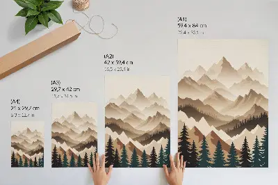 Art print mountains and trees harmony of nature in calm shades