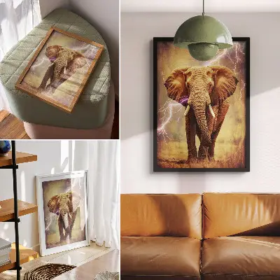 Elephant with lightning dynamic scenery premium wall art