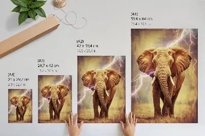 Elephant with lightning dynamic scenery premium wall art