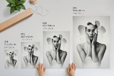 Decorative poster Black and white portrait with abstract patterns