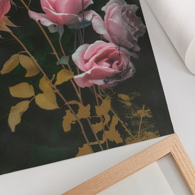 Poster Pink roses green leaves gold accents elegance