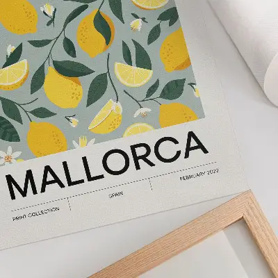Premium wall art lemon green leaves on a blue background without dots