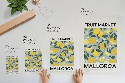 Premium wall art lemon green leaves on a blue background without dots