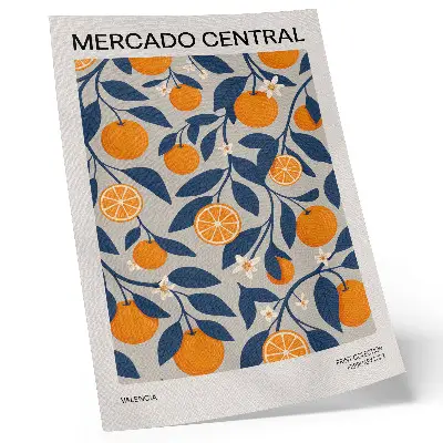 Decorative poster with abstract orange and gray dark leaves in a modern style