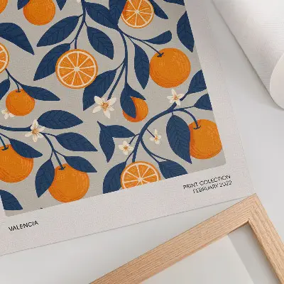 Decorative poster with abstract orange and gray dark leaves in a modern style