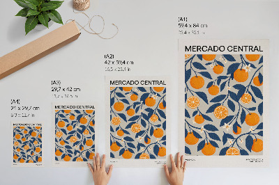 Decorative poster Orange gray background dark leaves modern style
