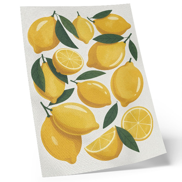Poster Golden lemons green leaves bright background no motion