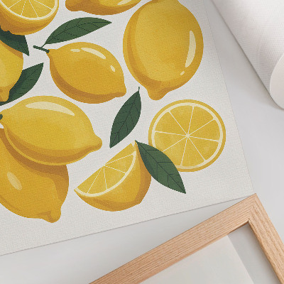 Poster Golden lemons green leaves bright background no motion