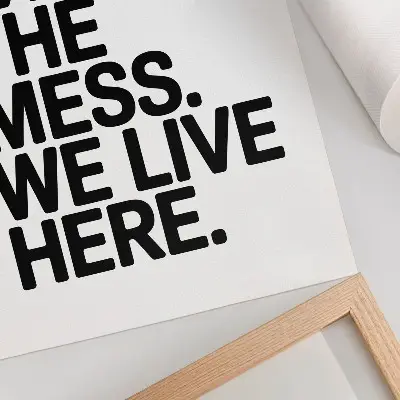 Premium minimalist wall art with humorous text in a high contrast design