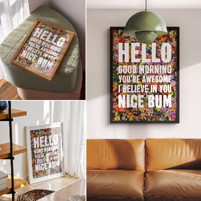 Premium wall art Colorful flowers with white text modern typography