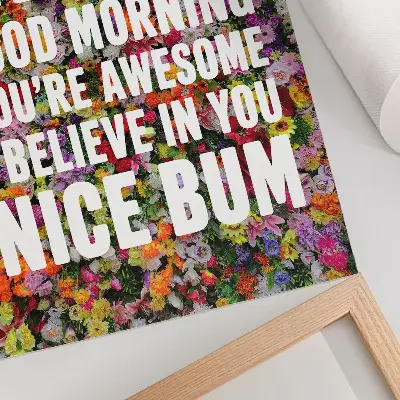 Premium wall art colorful flowers with modern white typography
