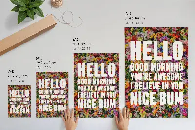 Premium wall art colorful flowers with modern white typography