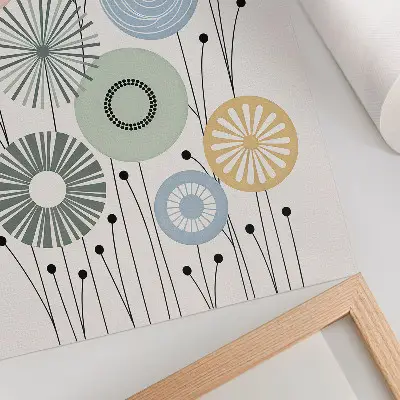 Colorful geometric flowers poster on a light background