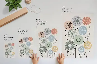 Colorful geometric flowers poster on a light background